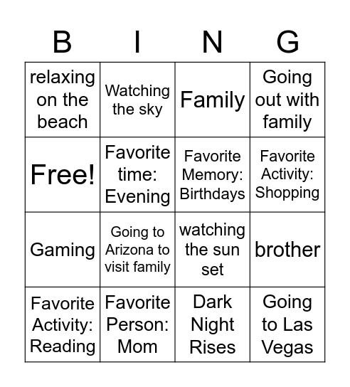 Favorite  Bingo Card