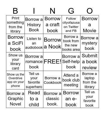 Azusa City Library Summer Reading Fun 2015 Bingo Card