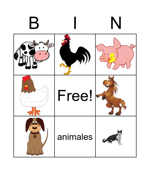 Los animales de la granja Bingo Card