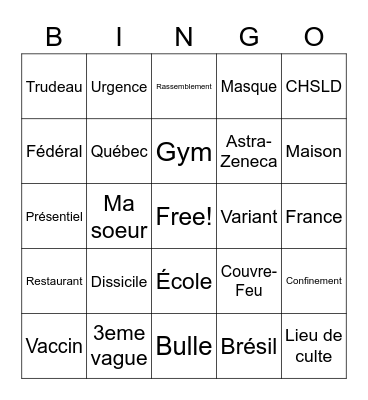 Bingo du Covid Bingo Card