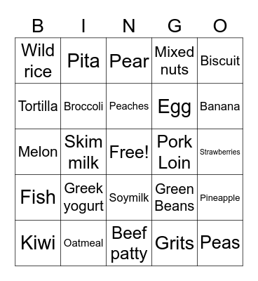 MyPlate BINGO Card