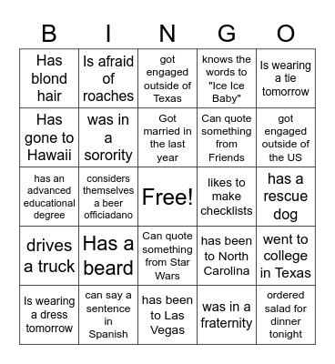 Find Someone Who Bingo Card