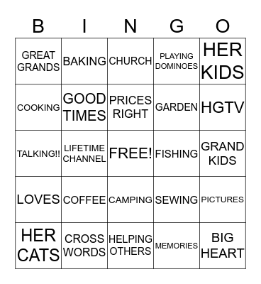 All About Grandma!! Bingo Card