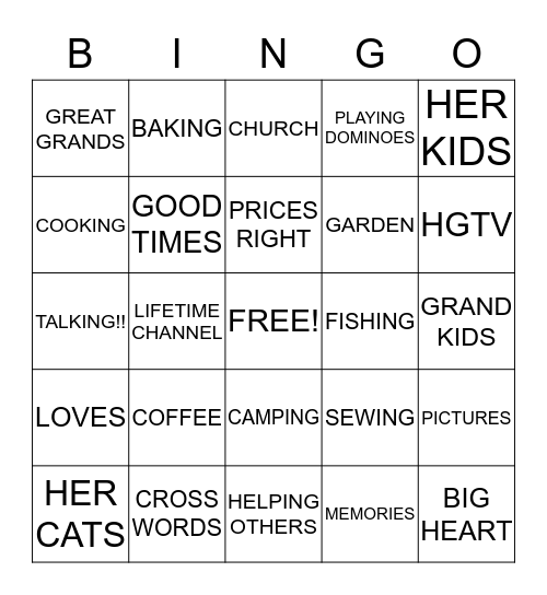 All About Grandma!! Bingo Card