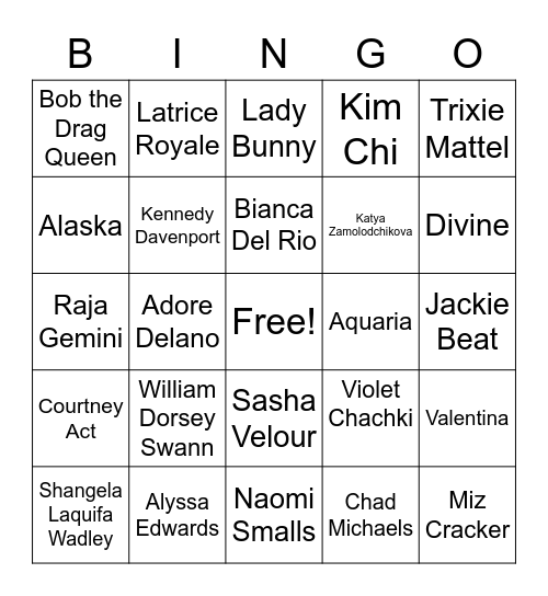 Famous Drag Queens Bingo Card