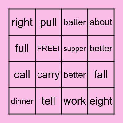 Double Consonants Spelling and sight words Bingo Card