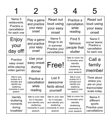 Summer Speech Bingo Card
