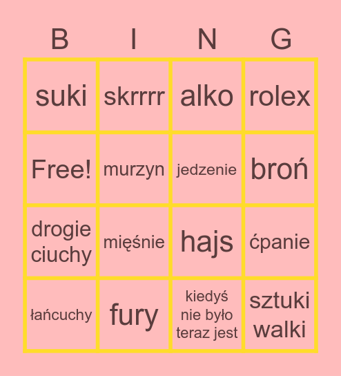 trap Bingo Card