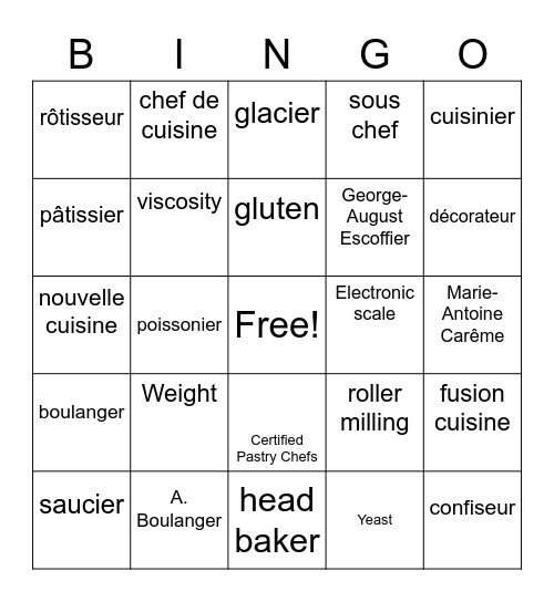 Intro to Baking Bingo Card