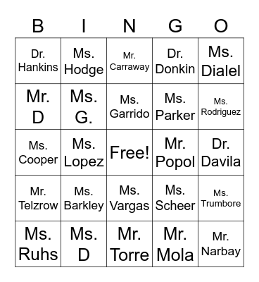 Cardozo Family Bingo Card