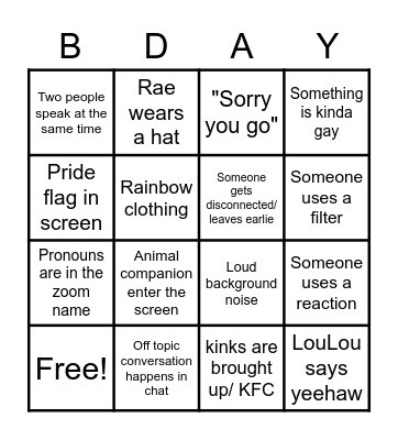 BDay Bash Bingo Card