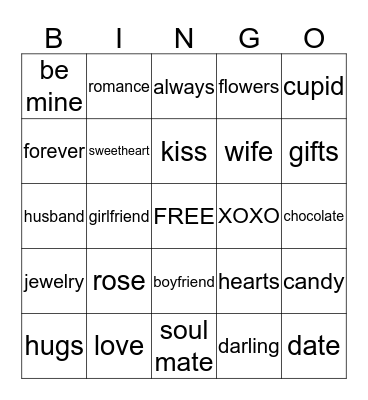 Valentines Day Bingo Card