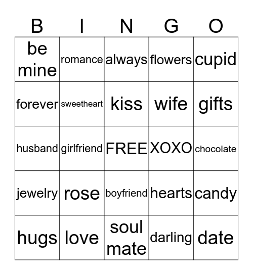 Valentines Day Bingo Card