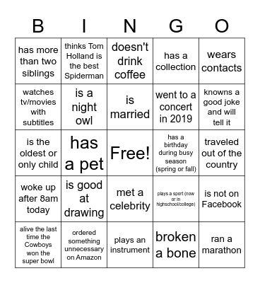 Untitled Bingo Card