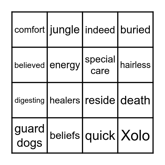 3.0  Sacred Pets/Sloth Bingo Card