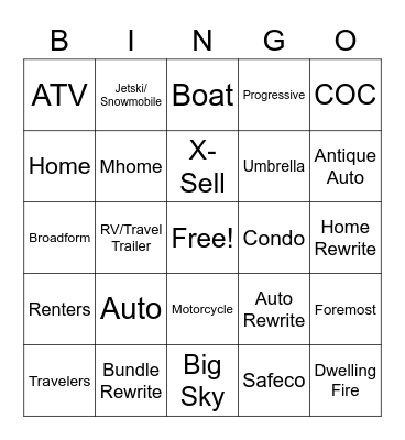 CDA Insurance Bingo Card