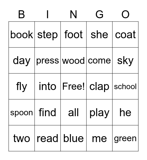 Sight Words -1 (gr.1) Bingo Card