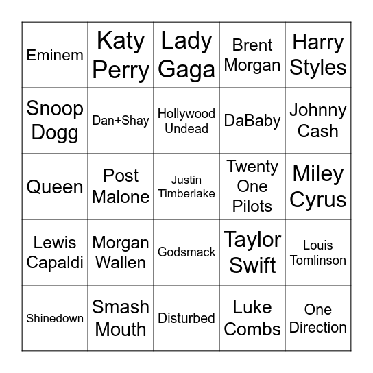 Music Bingo Card