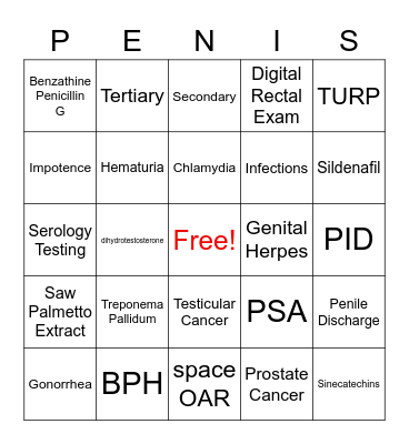 STD/Male Reproductive BINGO!!! Bingo Card