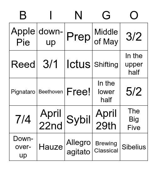 YMO Bingo Card