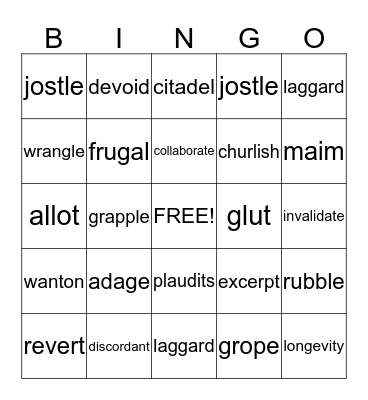 Vocabulary Bingo Card