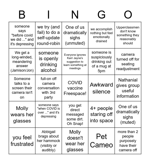 IGSO Meeting Drinking Bingo Card