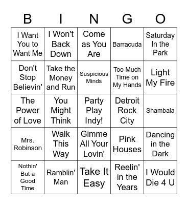 American Music Bingo Card