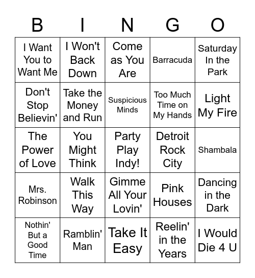 American Music Bingo Card