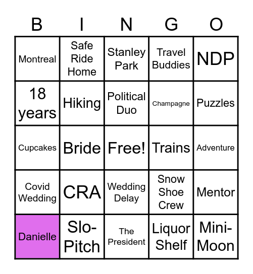 Danielle's Bridal Shower Bingo! Bingo Card