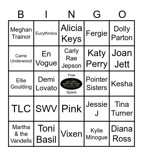 Round 3 Girl Bands Music Bingo Card