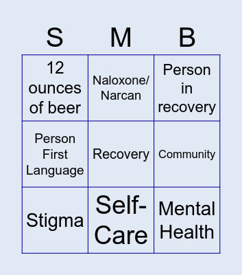 Substance Misuse Bingo Card