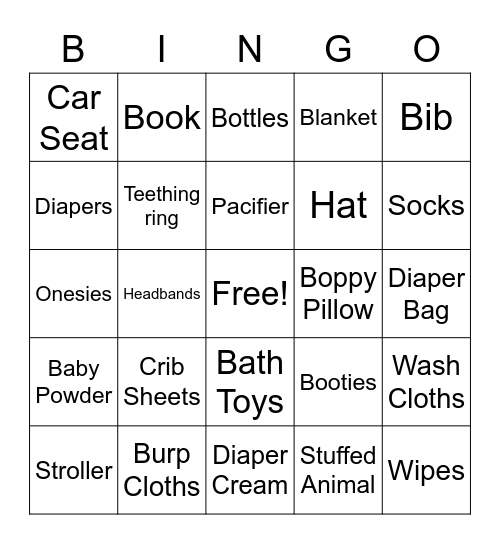 Baby Shower Bingo Card