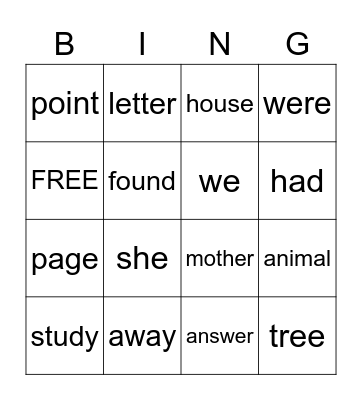 Sight Words 2 Bingo Card