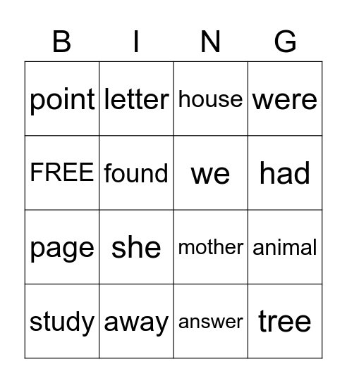 Sight Words 2 Bingo Card