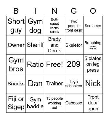 GymOne Bingo Card