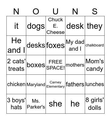 Noun BINGO Card