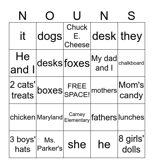 Noun BINGO Card