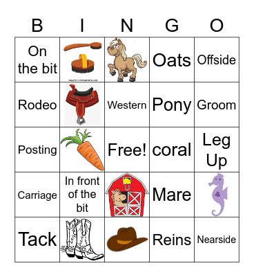 Horseback Riding Bingo Card