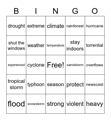 UNIT 8 Weather and Climate Bingo Card