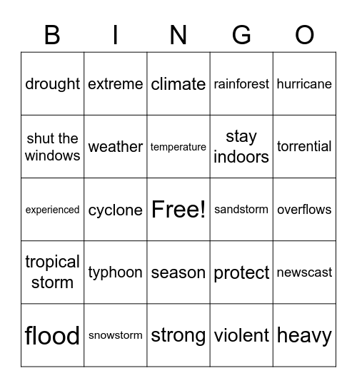 UNIT 8 Weather and Climate Bingo Card