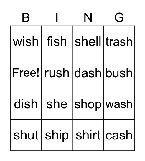 Spelling Bingo Card