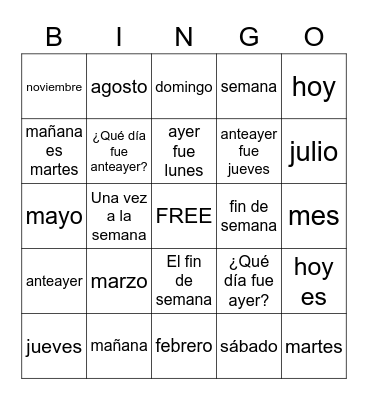 El Calendario Bingo Card