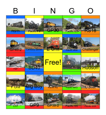 Southern Pacific,Union Pacific and Canadian Pacific Bingo Card