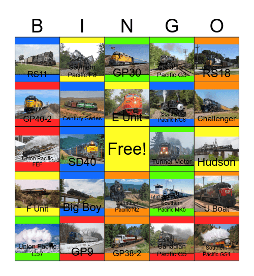 Southern Pacific,Union Pacific and Canadian Pacific Bingo Card