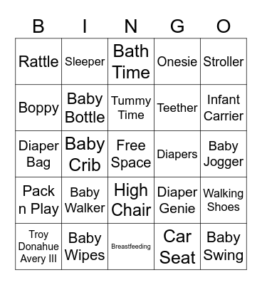 Super Baby Troy Bingo Card