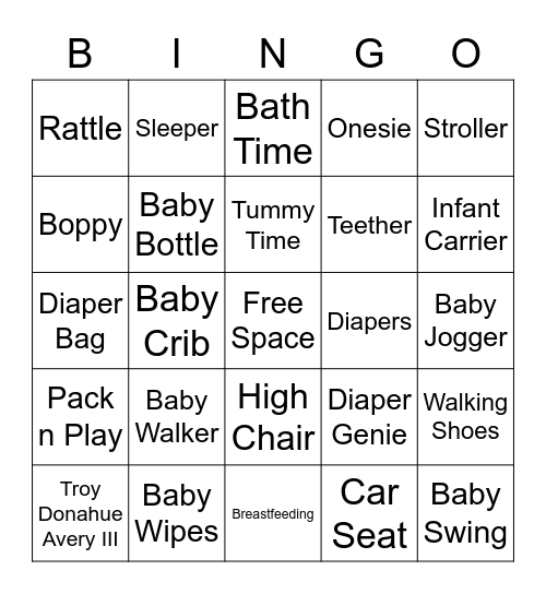 Super Baby Troy Bingo Card