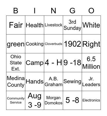 4 - H Bingo Card