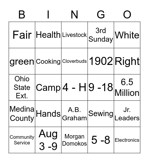 4 - H Bingo Card