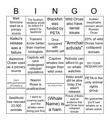 Pro-Cap Bingo Card