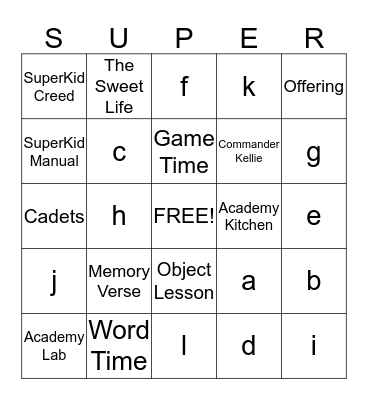 SUPERKIDS Bingo Card